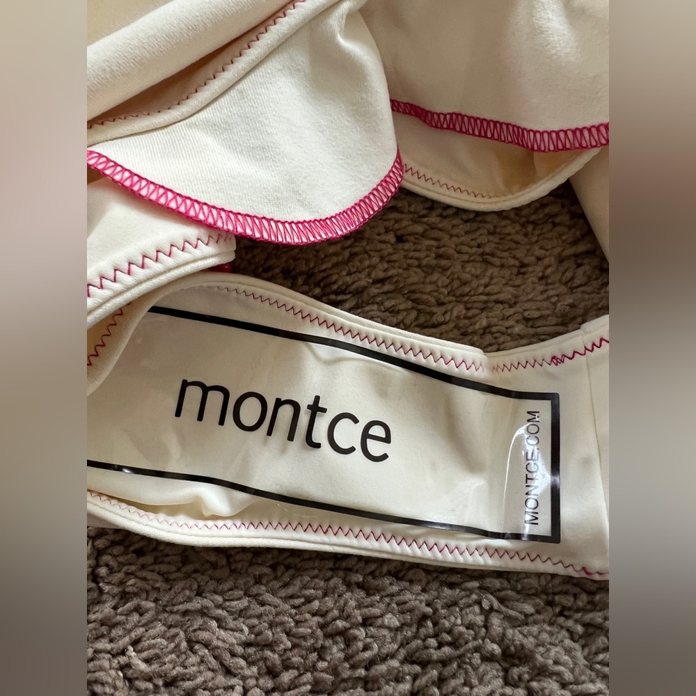 NWT Montce Cream Raspberry Binded Petal Ruffle One-Piece. Size M - Picture 13 of 15